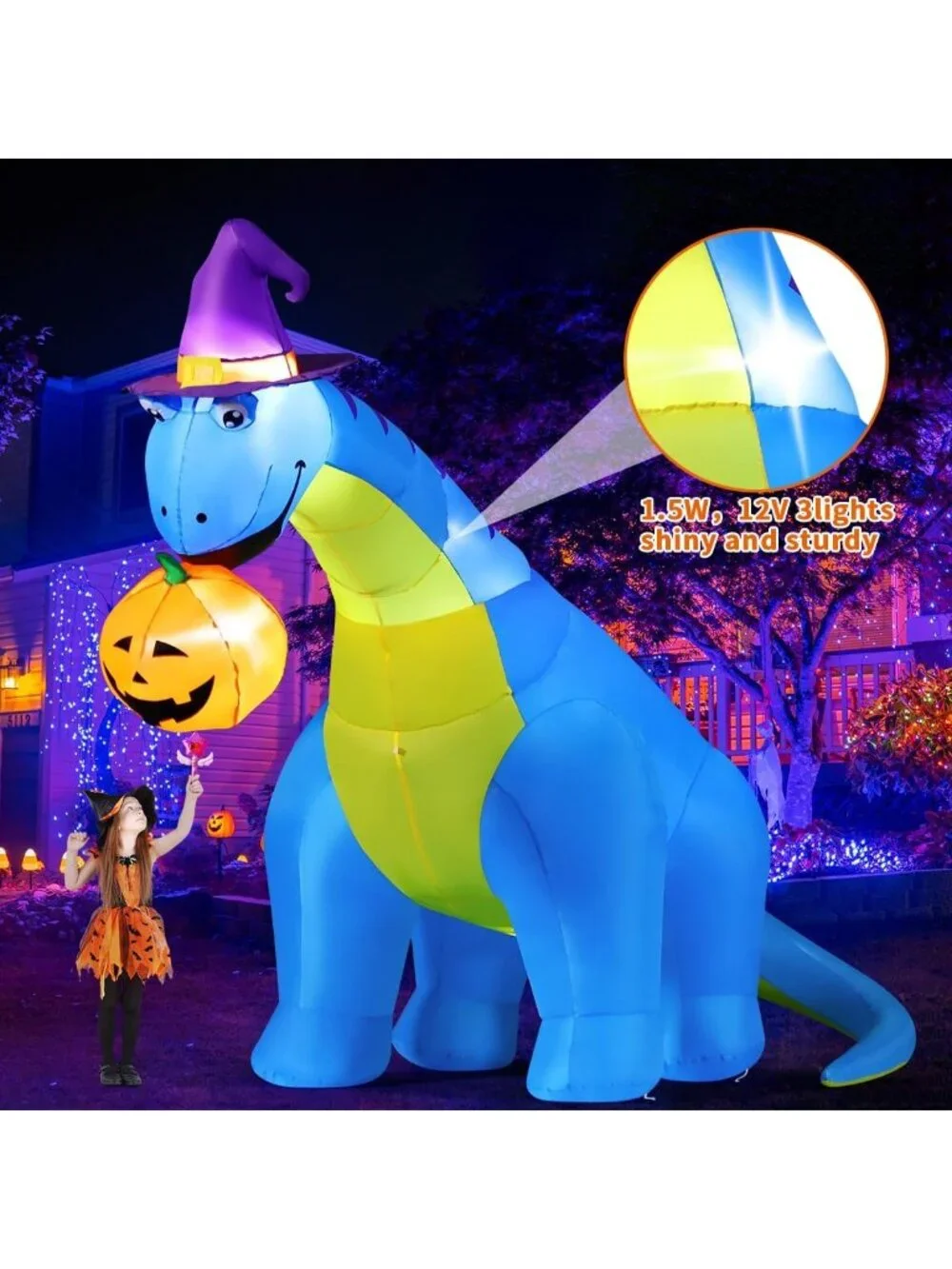 10 FT Inflatable Halloween Dinosaur Pumpkin Decoration with Shaking Head